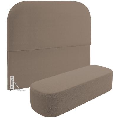 Cabeceira Cama Box Casal 140cm Lanna Com Puff Recamier Doha W01 Bouclê Bege - Lyam Decor