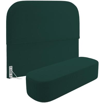 Cabeceira Cama Box Casal 140cm Lanna Com Puff Recamier Doha W01 Bouclê Verde - Lyam Decor