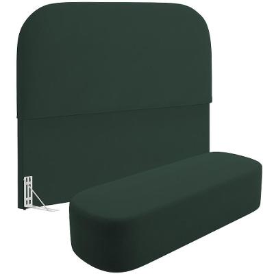 Cabeceira Cama Box Casal 140cm Lanna Com Puff Recamier Doha W01 Suede Verde Musgo - Lyam Decor
