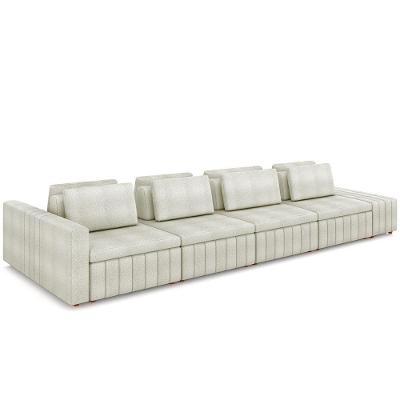 Sofá Ilha Com Puff Para Sala Living 465cm Amber M03 Bouclê Bege Claro - Lyam Decor