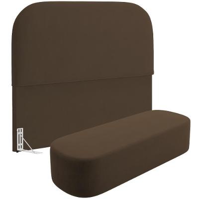 Cabeceira Cama Box Queen 160cm Lanna Com Puff Recamier Doha W01 Suede Marrom - Lyam Decor