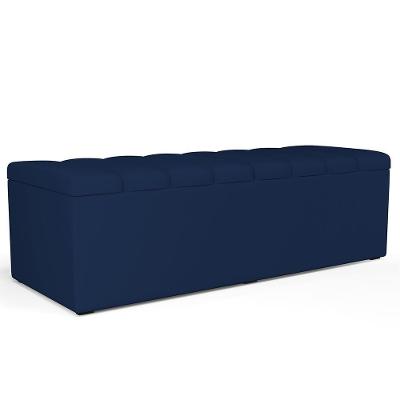 Calçadeira Recamier Baú Para Cama De Casal King Dália 195x50 Cm W01 Suede Azul Marinho - Lyam