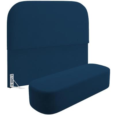 Cabeceira Cama Box Casal 140cm Lanna Com Puff Recamier Doha W01 Suede Azul Marinho - Lyam Decor