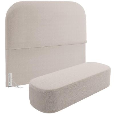 Cabeceira Cama Box Queen 160cm Lanna Com Puff Recamier Doha W01 Bouclê Creme - Lyam Decor
