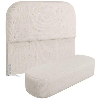 Cabeceira Cama Box Queen 160cm Lanna Com Puff Recamier Doha W01 Linho Cru - Lyam Decor