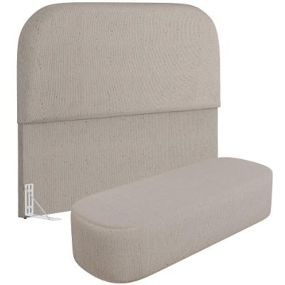 Cabeceira Cama Box King 195cm Lanna Com Puff Recamier Doha W01 Linho Bege - Lyam Decor