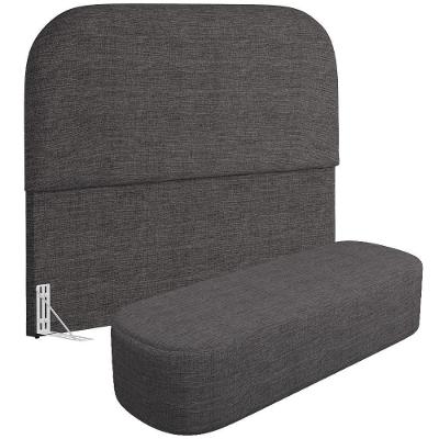 Cabeceira Cama Box King 195cm Lanna Com Puff Recamier Doha W01 Linho Cinza Escuro - Lyam Decor