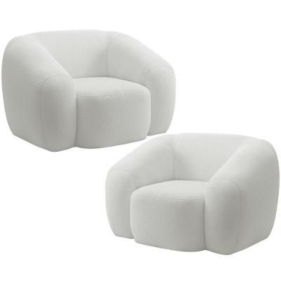 Kit 02 Poltronas Decorativa Orgânica Para Sala Living Emery M05 Bouclê Creme - Lyam Decor