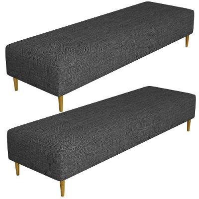 Kit 02 Puffs Decorativo Sala De Estar Bali W01 Pés Palito 190x60cm Linho Cinza Escuro - Lyam Decor