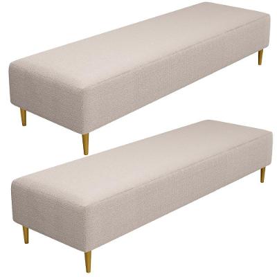 Kit 02 Puffs Decorativo Sala De Estar Bali W01 Pés Palito 170x60cm Bouclê Creme - Lyam Decor