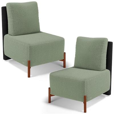 Kit 02 Poltronas Decorativas Sala De Estar Living Hungria L02 Couríssimo Preto Bouclê Oliva - Lyam