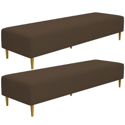 Kit 02 Puffs Decorativo Sala De Estar Bali W01 Pés Palito 190x60cm Suede Marrom - Lyam Decor