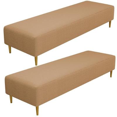 Kit 02 Puffs Decorativo Sala De Estar Bali W01 Pés Palito 190x60cm Bouclê Mostarda - Lyam Decor