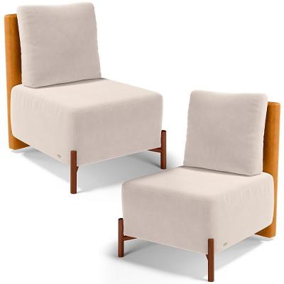 Kit 02 Poltronas Decorativas Sala De Estar Living Hungria L02 Couríssimo Whisky Suede Bege - Lyam