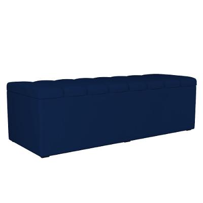 Calçadeira Recamier Baú Para Cama De Casal King Dália 195x50 Cm W01 Facto Azul Marinho - Lyam