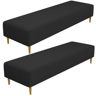 Kit 02 Puffs Decorativo Sala De Estar Bali W01 Pés Palito 170x60cm Bouclê Preto - Lyam Decor