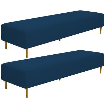 Kit 02 Puffs Decorativo Sala De Estar Bali W01 Pés Palito 170x60cm Suede Azul Marinho - Lyam Decor