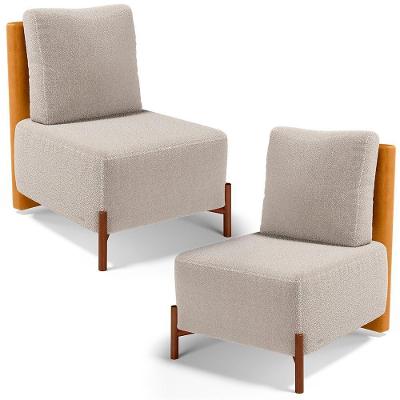 Kit 02 Poltronas Decorativas Sala De Estar Living Hungria L02 Couríssimo Whisky Bouclê Creme - Lyam