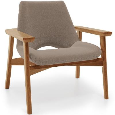 Poltrona Decorativa Para Sala De Estar Living Base Madeira Becker L02 Bouclê Bege - Lyam Decor