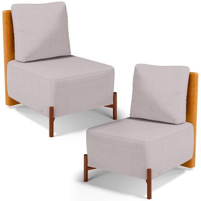 Kit 02 Poltronas Decorativas Sala De Estar Living Hungria L02 Couríssimo Whisky Linho Bege - Lyam