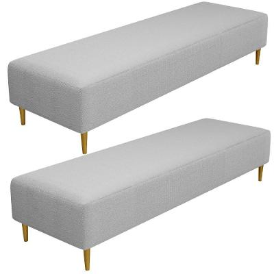 Kit 02 Puffs Decorativo Sala De Estar Bali W01 Pés Palito 190x60cm Bouclê Cinza - Lyam Decor