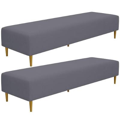 Kit 02 Puffs Decorativo Sala De Estar Bali W01 Pés Palito 210x60cm Suede Cinza - Lyam Decor