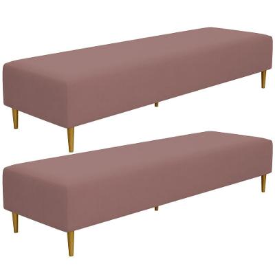 Kit 02 Puffs Decorativo Sala De Estar Bali W01 Pés Palito 210x60cm Suede Rosê - Lyam Decor