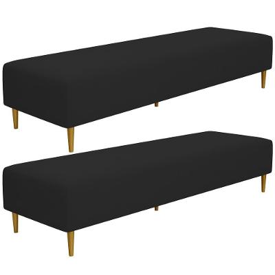 Kit 02 Puffs Decorativo Sala De Estar Bali W01 Pés Palito 210x60cm Suede Preto - Lyam Decor