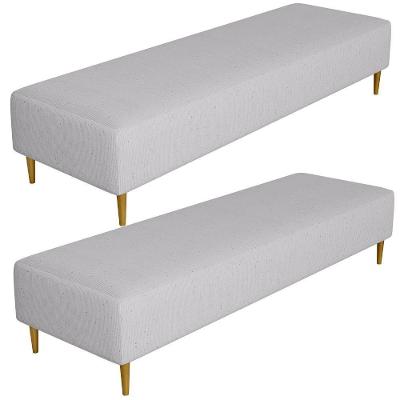 Kit 02 Puffs Decorativo Sala De Estar Bali W01 Pés Palito 210x60cm Linho Cinza - Lyam Decor