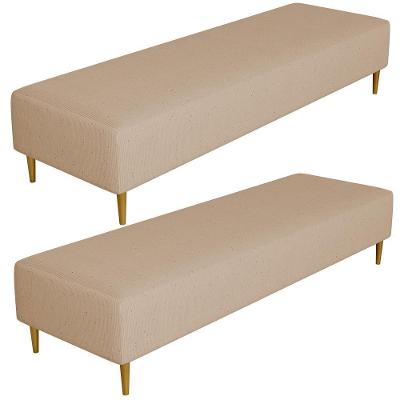 Kit 02 Puffs Decorativo Sala De Estar Bali W01 Pés Palito 210x60cm Linho Bege Escuro - Lyam Decor