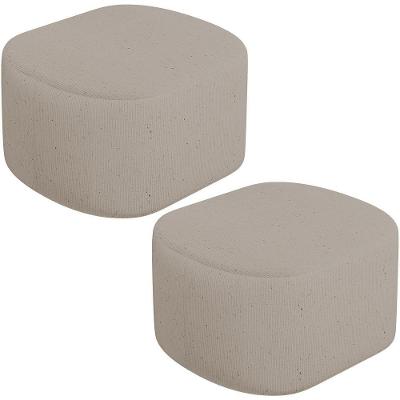Kit 2 Puffs Decorativos Orgânico Para Living Quarto 70cm Doha W01 Linho Bege - Lyam Decor