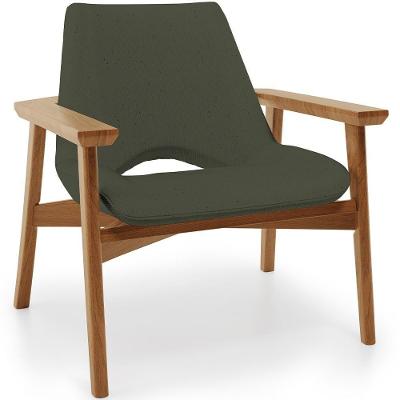 Poltrona Decorativa Para Sala De Estar Living Base Madeira Becker L02 Linho Verde Musgo - Lyam Decor