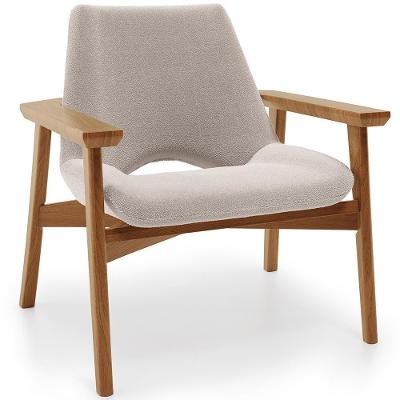 Poltrona Decorativa Para Sala De Estar Living Base Madeira Becker L02 Bouclê Creme - Lyam Decor