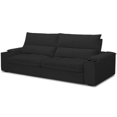 Sofá Retrátil Reclinável Para Sala De Estar Living 280cm Nápoles F04 Veludo Preto - Lyam Decor