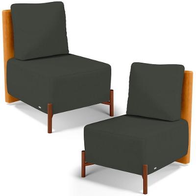 Kit 2 Poltronas Decorativa Sala Estar Living Hungria L02 Couríssimo Whisky Linho Verde Musgo - Lyam
