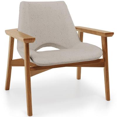 Poltrona Decorativa Para Sala De Estar Living Base Madeira Becker L02 Linho Bege - Lyam Decor