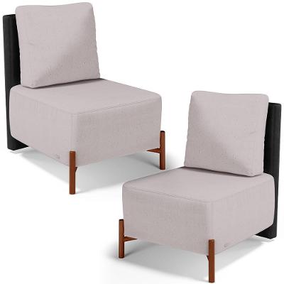 Kit 02 Poltronas Decorativas Sala De Estar Living Hungria L02 Couríssimo Preto Linho Bege - Lyam