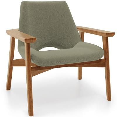 Poltrona Decorativa Para Sala De Estar Living Base Madeira Becker L02 Bouclê Oliva - Lyam Decor