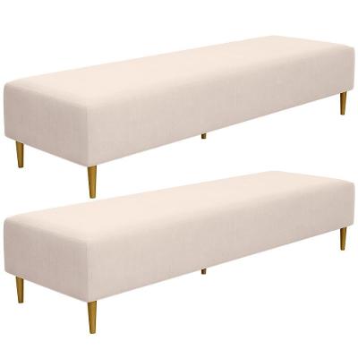 Kit 02 Puffs Decorativo Sala De Estar Bali W01 Pés Palito 190x60cm Suede Bege - Lyam Decor