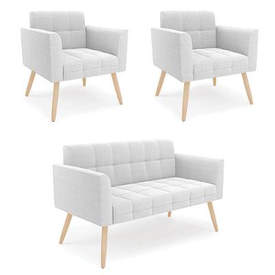 Namoradeira E 2 Poltronas Pé Palito Natural Elisa Bouclê Off White D03 - D'rossi