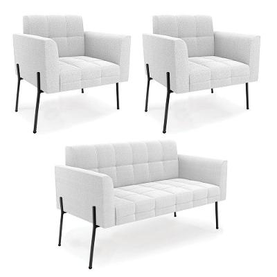 Namoradeira E 2 Poltronas Pé De Ferro Pto Elisa Bouclê Off White D03 - D'rossi