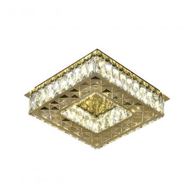 Plafon Quadrado Metal Dourado E Cristal 35cm Led 28w 3000k 4000k 6000k Bivolt Sindora única
