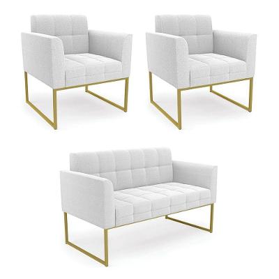 Namoradeira E 2 Poltronas Industrial Dourado Elisa Bouclê Off Wte D03 - D'rossi