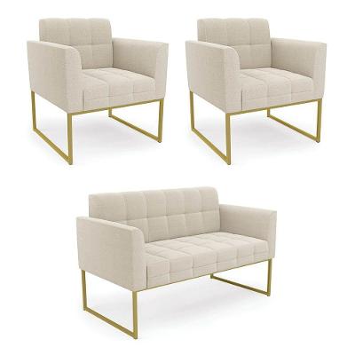 Namoradeira E 2 Poltronas Industrial Dourado Elisa Bouclê D03 - D'rossi Cor Bege