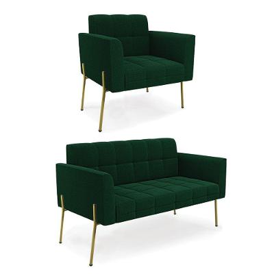 Namoradeira E Poltrona Pé De Ferro Dourado Elisa Bouclê Verde D03 - D'rossi
