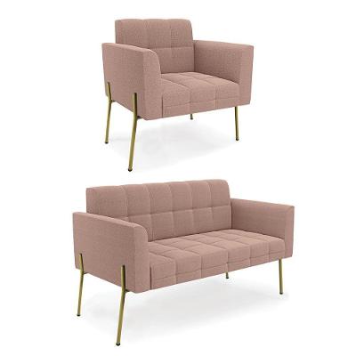 Namoradeira E Poltrona Pé De Ferro Dourado Elisa Bouclê D03 - D'rossi Cor Rose