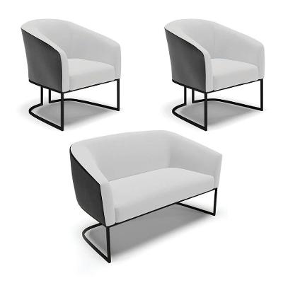 Namoradeira E 2 Poltronas Industrial Preto Stella Pto-linho D03 - D'rossi Cor Cinza