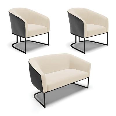 Namoradeira E 2 Poltronas Industrial Preto Stella Pto-linho D03 - D'rossi Cor Bege