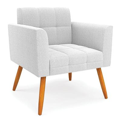 Poltrona Sala De Estar Pé Palito Castanho Elisa Bouclê Off White D03 - D'rossi