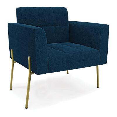 Poltrona Sala De Estar Pé De Ferro Dourado Elisa Bouclê Azul D03 - D'rossi